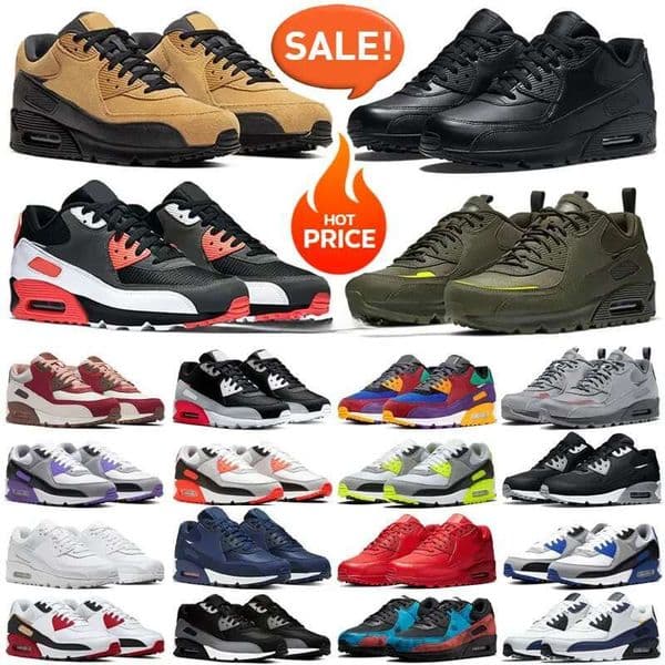 Designer Men 90 Running Sports Shoes Triple White Black Red 90s Wolf Grey Polka Dot Total Orange Laser Blue Runner Hyper Grape Royal Women Trainer Sneakers