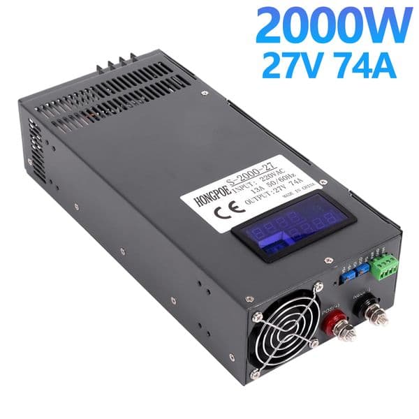 27V 74A power supply 0-27V adjustable AC-DC power transformer, 27V DC power converter, suitable for LED light strips, monitors 110VAC 220VAC input