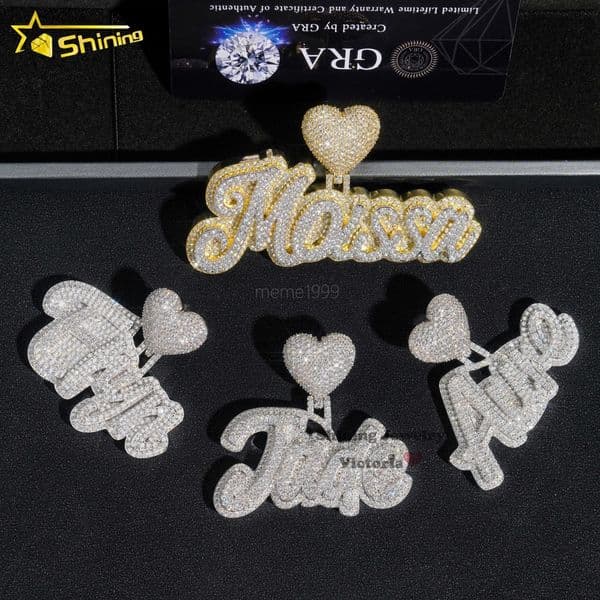 Hip Hop Jewelry Mens Iced Out Custom Letter Pendant 925 Sterling Silver VVS Moissanite Diamond Name Initial Pendant