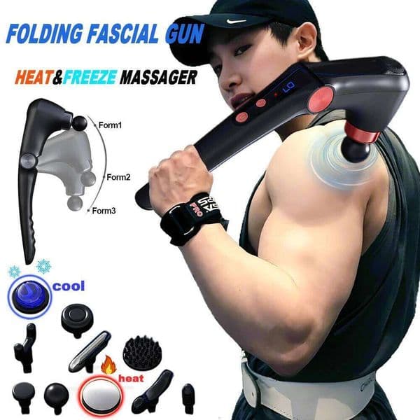 Fascia Gun Massage With Hot And Cold Heads Adjustable Angles Portable Percussion Back Massager For Muscle Neck Body Fiess