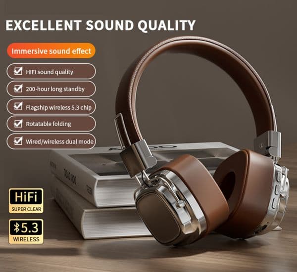 2024 New Wireless Headphone Bluetooth Headset Earphones HIFI Stereo Sound Quality cell phone PC ipods compatible Wireless & wired Dual Mode