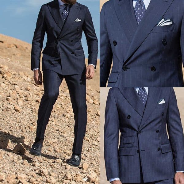Formal Wedding Tuxedos Peaked Lapel 2 Pcs Pinstripe Men Suit Classic Fit Double Breasted Evening Prom Grooms Blazers Customized