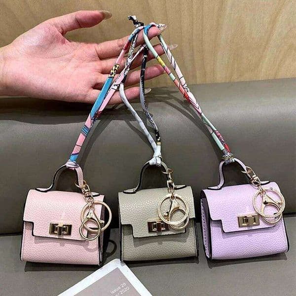 Mini Square Leather Bag Charm Lock design Earphone Case Cute bag Pendant Fashion Decor Accessories Creative Keychain Women Gift