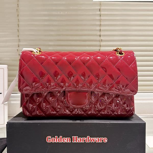 Top quality Patent Leather Classic Chain Shoulder Crossbody bag Women Trendy Luxury patent leather purses Designer double flap bags