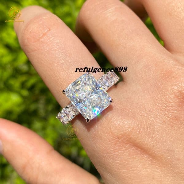 Fine Jewelry 14K Gold 5CT and 0.4CT Radiant Cut Moissanite Engagement Ring Large Stone Diamond Ring for Women