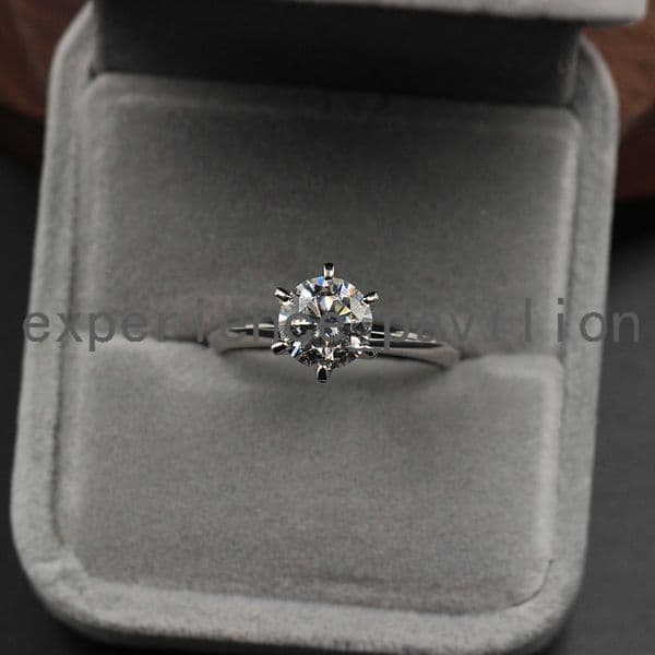 Resizable 6prong Setting Round Brilliant Cut 1ct Handmade Insert Moissanite Custom 925 Silver or 14k Gold Ring for Engagement