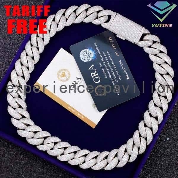 Jewelry Heavy Silver 22mm Wide 18k Gold Plated Necklace VVS Moissanite Iced Out Diamond Cuban Link for Men