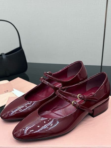 Leather Mary Jane Shoes SS25 Autumn Winter New Collection Womens Low Heel Leather Shoes Fashion Flat Shoes Designer Ballet Lacquer Fabric