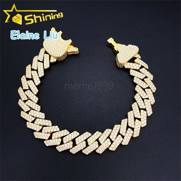 14.3mm Iced Out Sterling Silver 925 D Color VVS Moissanite Diamond Custom Hip Hop Fine Jewelry Cuban Link Chain Bracelet