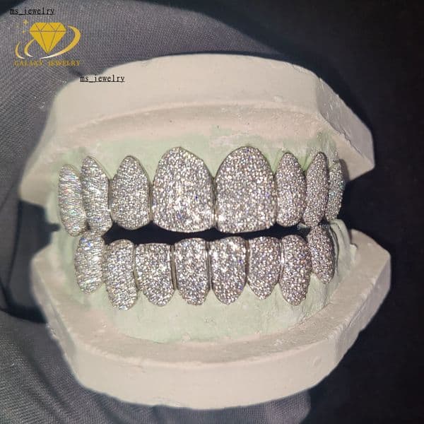 Pass Diamond Tester 925 Sterling Silver Grills Honeycomb Setting VVS Moissanite Iced Out Hip Hop Mens Gold Grillz Teeth
