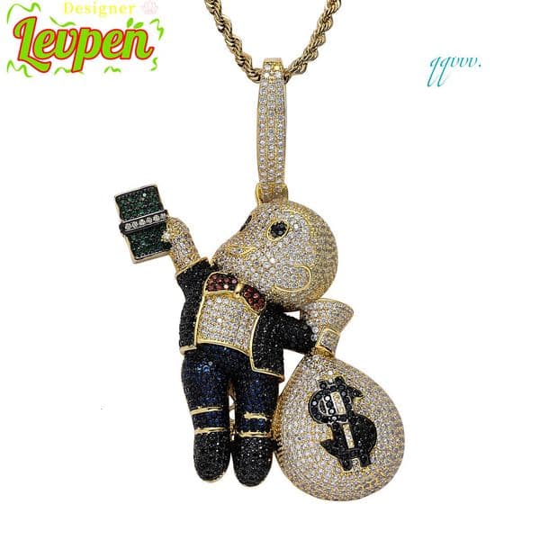 Designer LevpeMoissanite Fashion Iced Gold Plated Pendant Necklace Hip Hop Style Hand Grab Dollar Bills Little Boy Money Bag Shape for Men OACOCANecklace