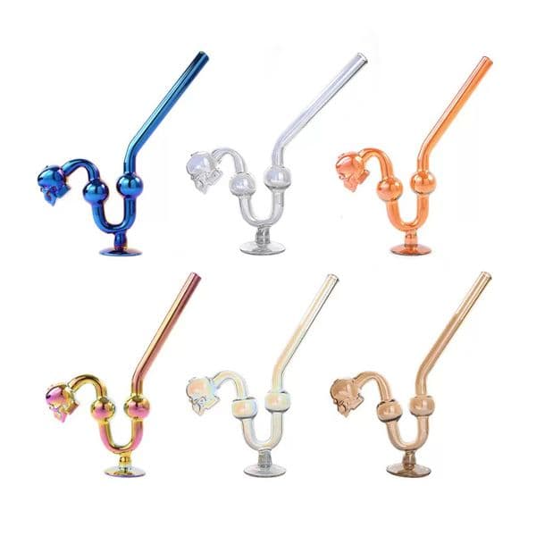 New Mixed Colors Smoking Glass Oil Burner Pipe Skull Head Glass Pipes Colorful Bubbler Hand Pipe OD Recycler Hookahs Tools Water Pipe Bong For Smoking Accessories