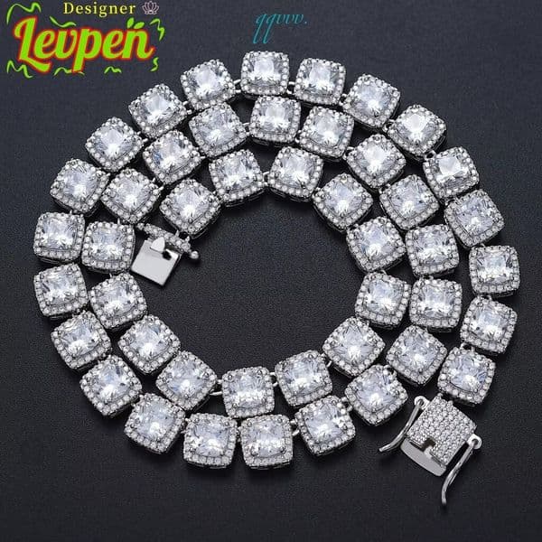 Designer Levpe10mm Hip Hop Colorful Sugar Tennis Chain Necklace Iced Cubic Moissanite Gold Plated Geometric Link Chain Jewelry for Mens Party OACOCANecklace
