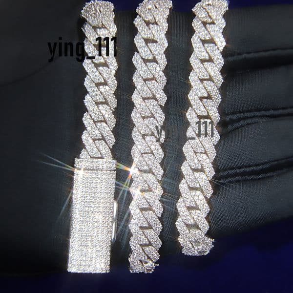 10 mm 13mm Wide VVS Diamond 2 Rows Cuban Chain S925 Silver Gold Plated Vvs d Moissanite Diamond Infinity Link Chain Necklaces