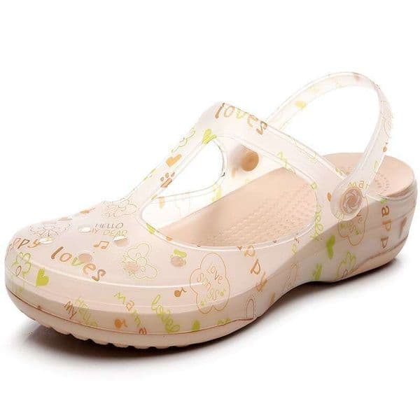 JDOV Printed Clogs Women, Summer Wedge Thick Student Beach Shoes, Soft Sole Closed Toe Non-Slip Sandals for Outdoor Wear