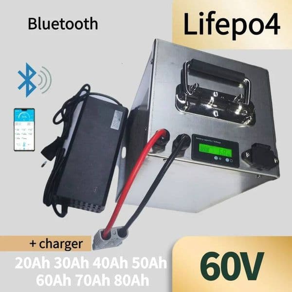 60V 20Ah 30Ah 40Ah 50Ah 60Ah 70Ah 80Ah Lifepo4 Ion Battery Pack for 1kw 2kw 3kw 4kw 5kw Electric +Charger