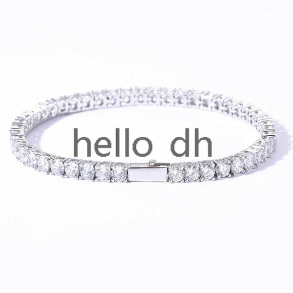 Hip Hop Style Iced Out Diamond Fine Jewelry 4mm Silver Plated Diamond Tennis Chain Bracelet for Men Women