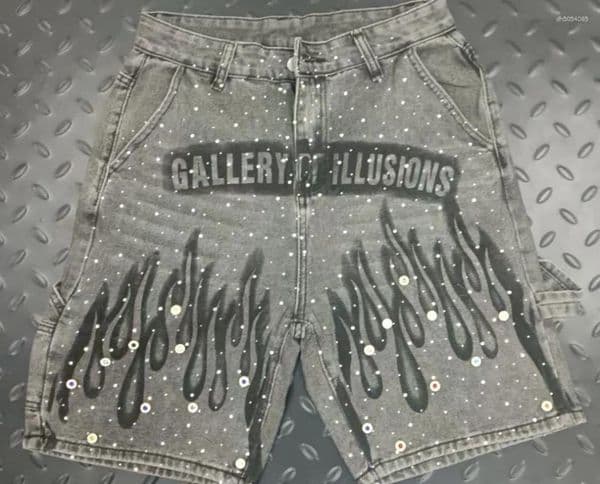 Men's Jeans Y2K Vintage Distressed Flame Pattern Rhinestone Decoration High Waist Denim Shorts Fashion Men Women Hip Hop Streetwear