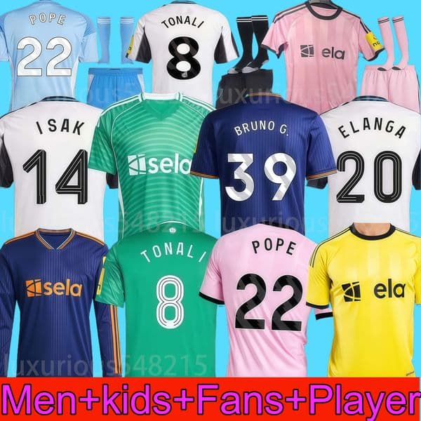 25 26 ELANGA TONALI NEWCASTLE soccer jerseys BLACK Kids 2025 2026 BARNES BRUNO G. Gordon ISAK Football Shirt Home Away Botman fans WINNERS NEWCASTLED