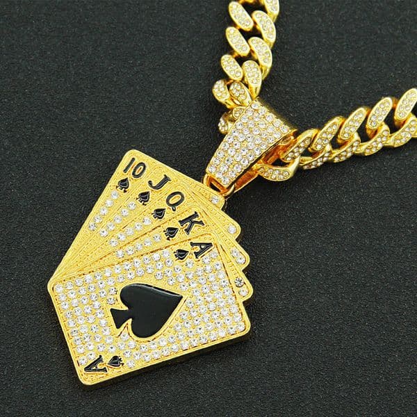 Rap Ins Bling Rapper Pendant Necklace Poker Card Party Formen Hip Hop Personalized Thick Crystal Jewellery Accessories Diamond Cuban Link Chains Trap Grunge