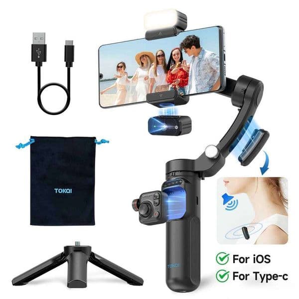 Stabilizers 3-Axis Gimbal Stabilizer For Smartphone With Remote,Ai Tracking,Fill Light,Wireless Mic & Tripod,For Iphone Android Tiktok Vlog