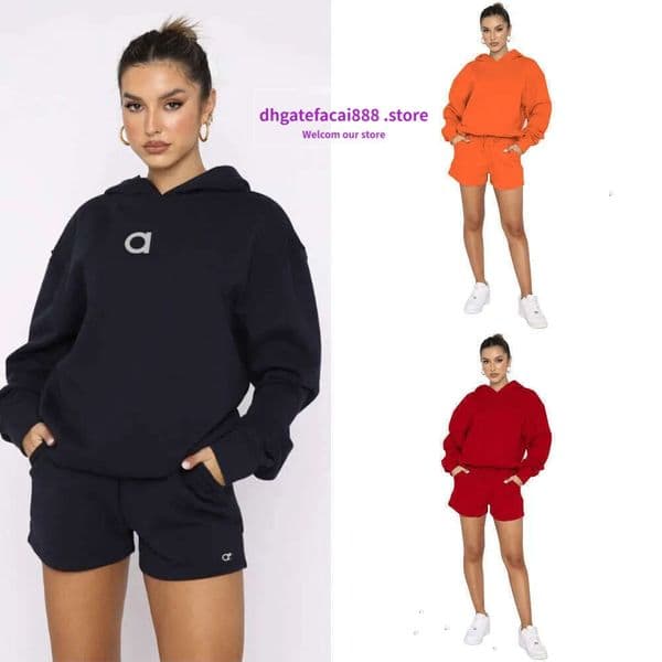 5A New Yoga Sets Women 2 Pieces Hoodie Sweatshirt + Gym Bra Shorts Workout Sports Aloness Women Clothes Tracksuits