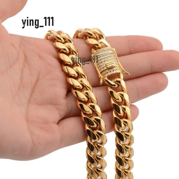 Wide Stainless Steel Cuban Miami Chains Necklaces Gold Moissaniate Tongue Lock Big Heavy Twisted Gold Hip Hop Chain
