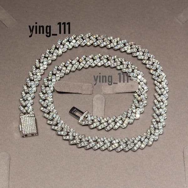 Hip Hop Personal Custom Hip Hop Jewelry 925 Sterling Silver 10mm Iced Out VVS Cuban Link Moissanite Chain Necklace for Men
