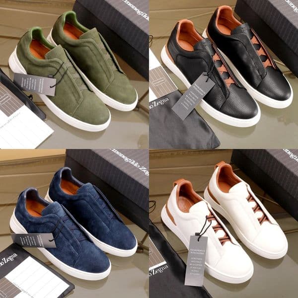 Men Sneakers zegnsneakers Leather Suede Triple Stitch Slip On Thick Sole Round Toe Soft Casual Luxury Designer Italian Style Daily Red Black Grey White 39-46