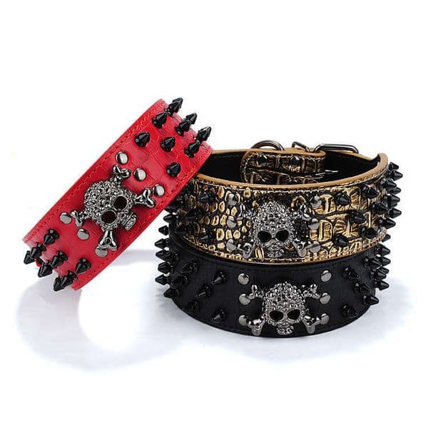 Halloween Black Skull Rivet Pet Anti-Bite Chain Medium Large PU Dog Neck Collar Hot Sale