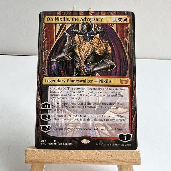 Premium fantasy combat card single with foil details and sleeve