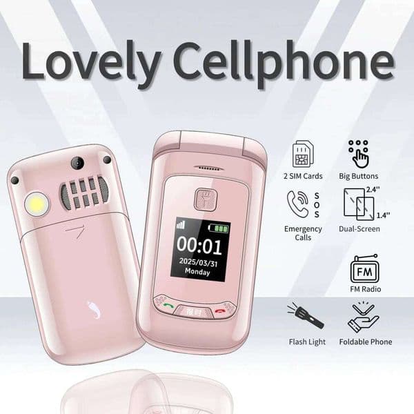 Affordable Small Senior Flip Phone Spped Big Button Dual Screen Loud Speaker Two Sim Cards Clamshell Mobile SOS Dial Torch