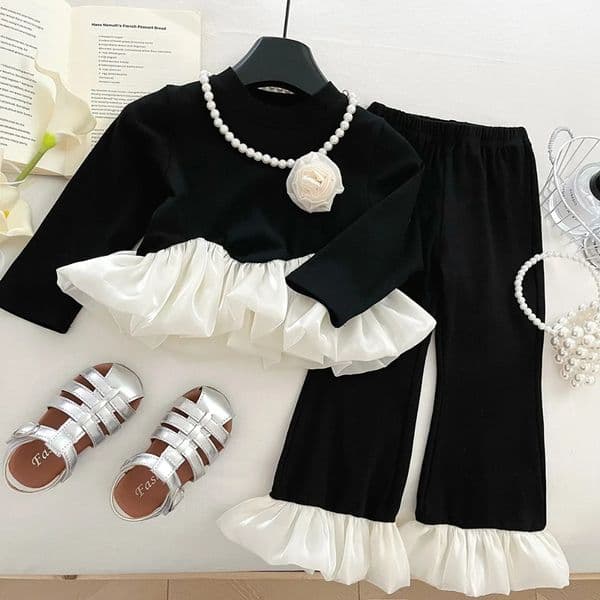 Children's Sets Girls' Autumn 2-Piece Set Long Sleeve Lace Blouse+ Pants Stylish Outfit for Baby Toddlers