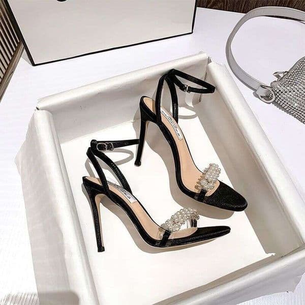 Pearl High Heels 2025 New Summer Street Style Sister Match Dress Designer Shoe Open Toe One Strap Sandals Women Stiletto