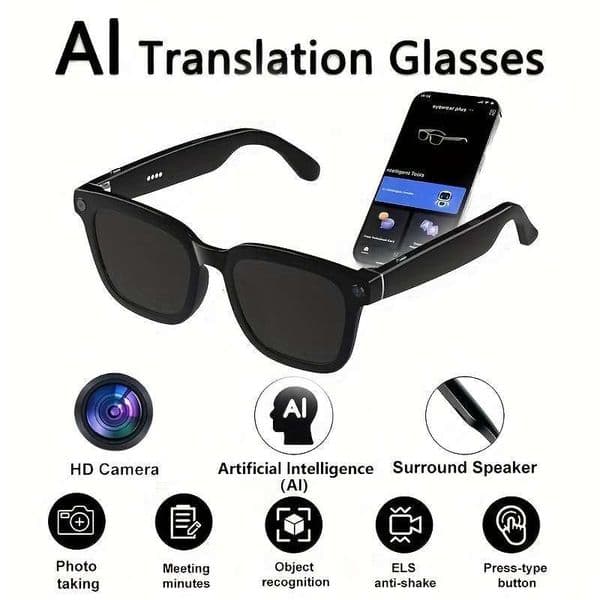 4k Camera Glasses, Ai Smart Glasses with Real-Time Translation & Object Recognition, Open-Ear Audio, Ultra-Light Design, Max 8hrs Playtime for Outdoor, Work,