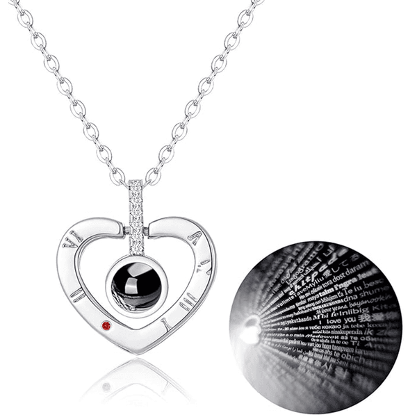 100 Languages I Love You Memory Necklace Projection Pendant Necklace Women Silver Tone