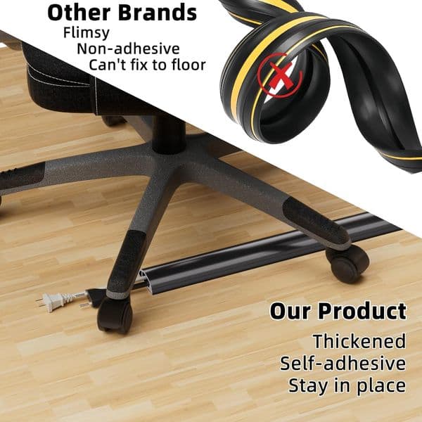 Floor Cord Cover, Silicone Wire Hider, Hide Extension Cords, Protect Cords, Prevent Cable Trips, Heavy-Duty Adhesive-Backed Anti-Trip Cable Protector for Floor, Desk & Wall