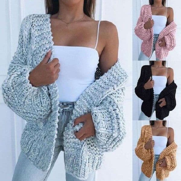 Women's Clothing women's cardigan long sleeved loose autumn and winter three needle sweater