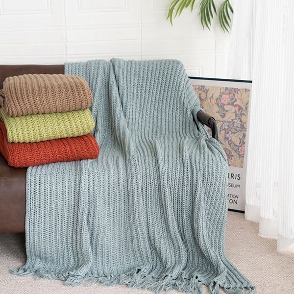 Solid Color Simple Style Knitted Sofa Leisure Nap End Towel Throw Blanket Homestay Bed Cover Thick Yarn Weaving