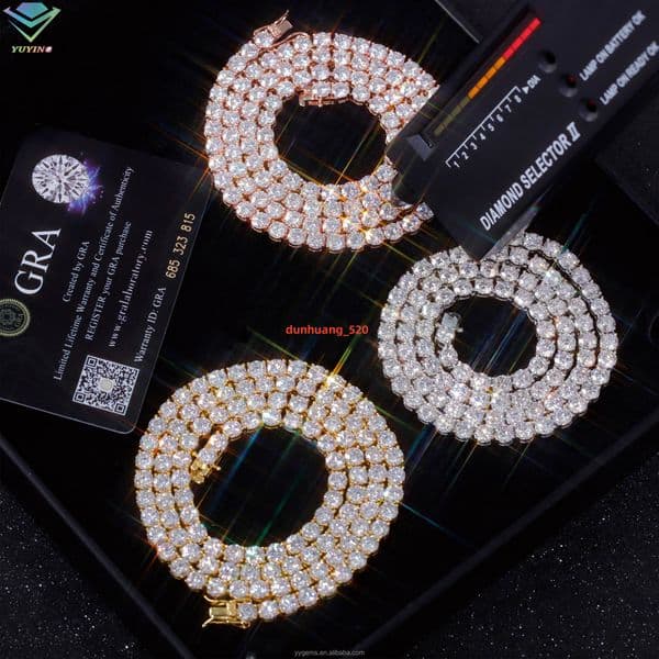 Pass Diamond Test 2mm6.5mm Mossanite Tennis Chain 925 Sterling Silver Hip Hop Necklace VVS Moissanite Necklace Bracelets