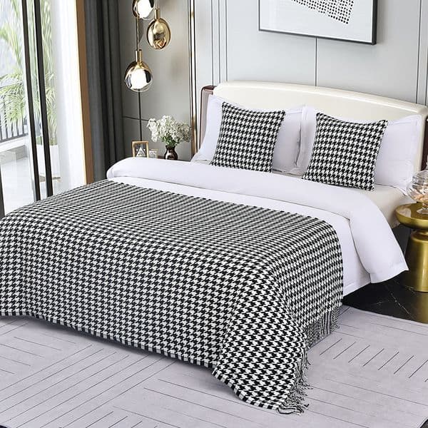 End Towel for Homestays, Internet Celebrity Hotels, Luxury Runner, High-End Hotel Houndstooth Pattern, Home Bed Throw Blanket, Knitted Blanket