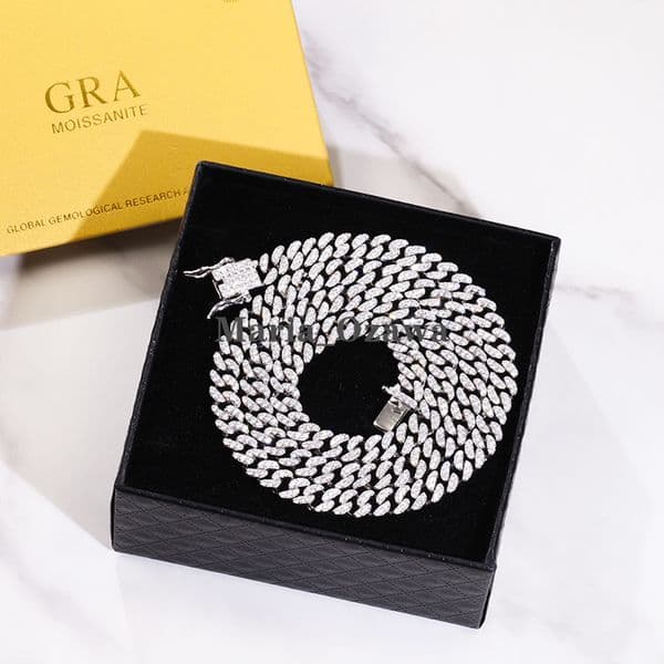 Hip Hop Style Real S925 Gold Plated 8mm 10mm Wide Moissanite Cuban Link Chain Single Row Light Necklace