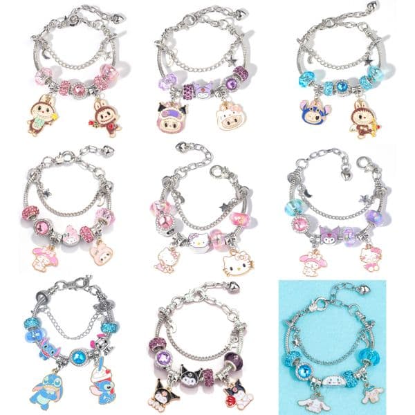 Handmade Designer Jewelry Beaded Bracelet with Cartoon Kuromi Labubu Charms - Trendy Kawaii Accessories for Fashion - Loving Women My Melody Cinnamoroll Bracelet