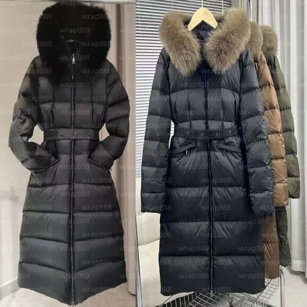 Women Long Parka Winter Down Coat Fur Collar Hooded Windproof Warm White Duck Down Knee Length Oversized Casual Streetwear Autumn Winter Daily Outdoor All Match