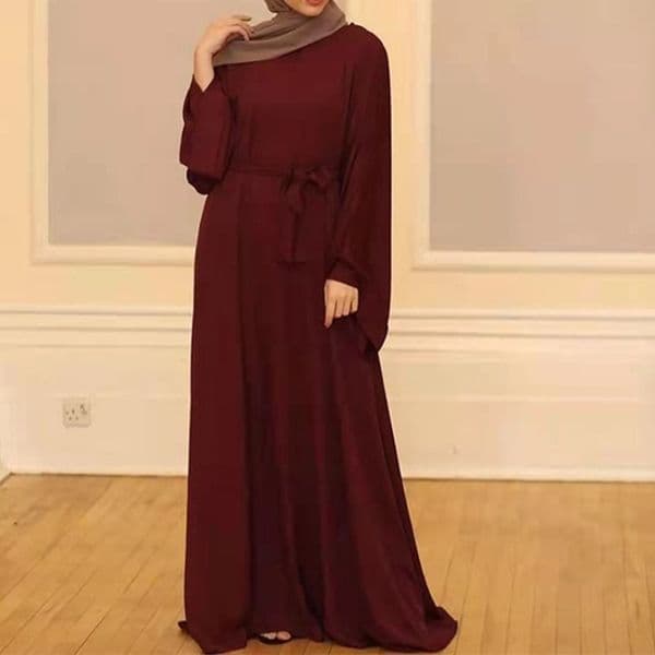 (681) Customized Loose Large Size Belted Solid Color Mid-length Dress