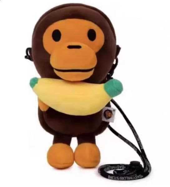 2025 Black Friday Japan Mobile Transparent Surface Cartoon Figure Shoulder Bag Monkey Holding Bananas Plush Toys Coin Purse Kids Gifts 250828