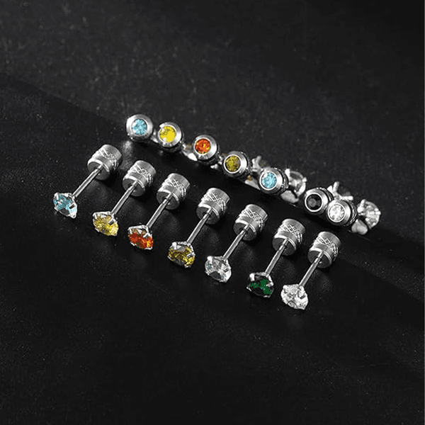 14Pairs Stainless Steel CZ Stud Earrings Women Multicolor Cubic Zirconia Cartilage Helix Earrings Set Screwback 4MM