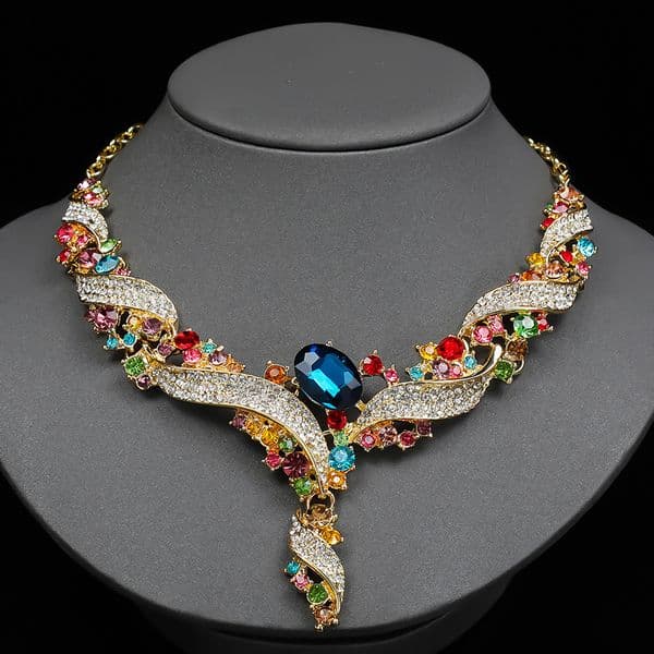 Jewelry Necklaces Pendants Chokers Exaggerated Necklace and Earring Set Collarbone Chain, Decorative Formal Wear Accessory, Retro Fashion Colorful Jewelry