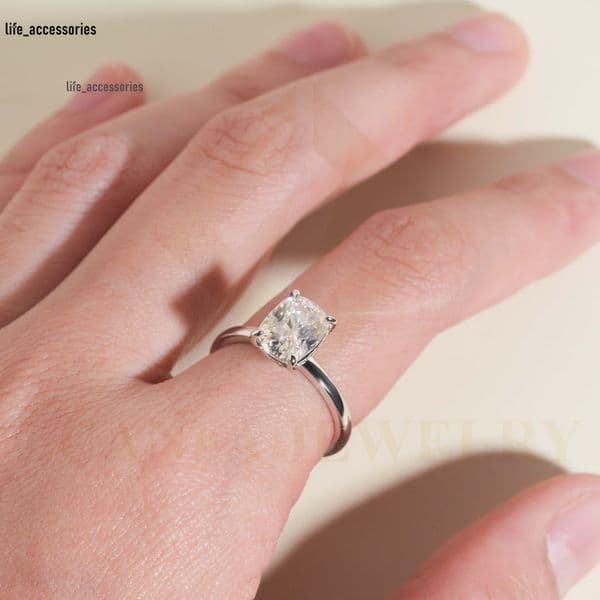 18k White Gold Plated Moissanite Wedding Ring 3ct Radiant Cut Solitaire Stone Silver 925 Halo Setting Engagement Ring