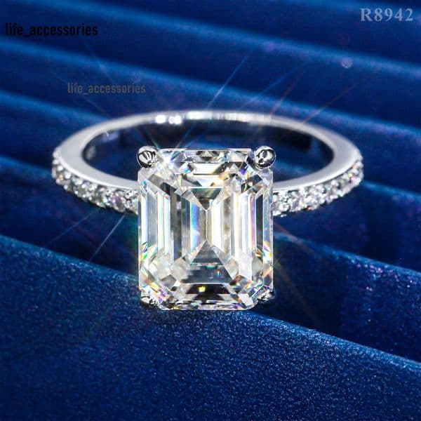 Fine Jewelry Pass Diamond Tester Emerald Cut GRA Moissanite Ring 925 Sterling Silver Wedding Ring for Women